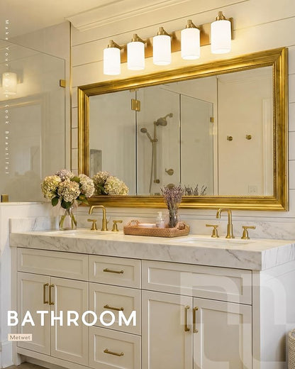 5-Light Bathroom Light Fixtures, 30 Inch Brushed Gold Vanity Light with Cylinder Milk White Glass Shade, Modern Vanity Lighting Fixtures Over Mirror, VL143-BG-ML-5