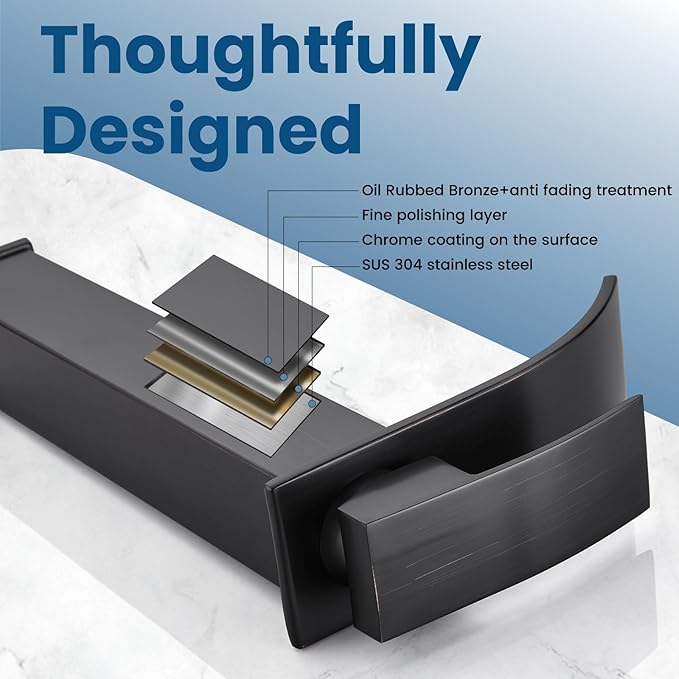 Airuida Tall Vessel Sink Faucet Oil Rubbed Bronze, Single Handle Single Hole Tall Waterfall Bathroom Faucet, Deck Mount Mixer Tap with Large Rectangular Spout Sink Washbasin Faucet Lavatory Vanity