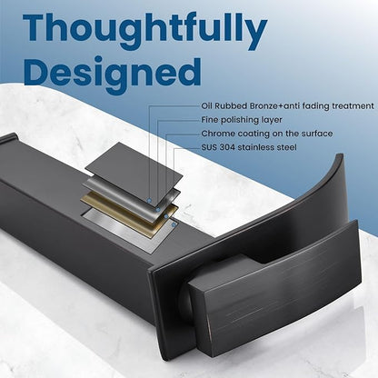 Airuida Tall Vessel Sink Faucet Oil Rubbed Bronze, Single Handle Single Hole Tall Waterfall Bathroom Faucet, Deck Mount Mixer Tap with Large Rectangular Spout Sink Washbasin Faucet Lavatory Vanity