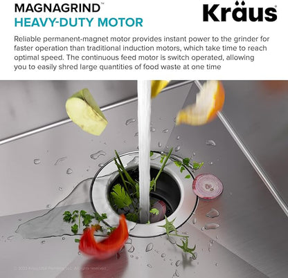 Kraus KWU110-32-100-100MB, Kore Workstation 32-inch Undermount 16 Gauge Single Bowl Stainless Steel Kitchen Sink with WasteGuard 1 HP Continuous Feed Garbage Disposal