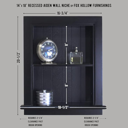 Fox Hollow Furnishings 14x18 Aiden Recessed Wall Niche Medicine Cabinet Replacement, in The Wall Bathroom Cabinet Insert Shelf/Shelves, Made in North America, Real Wood, NO MDF, Beadboard, Black