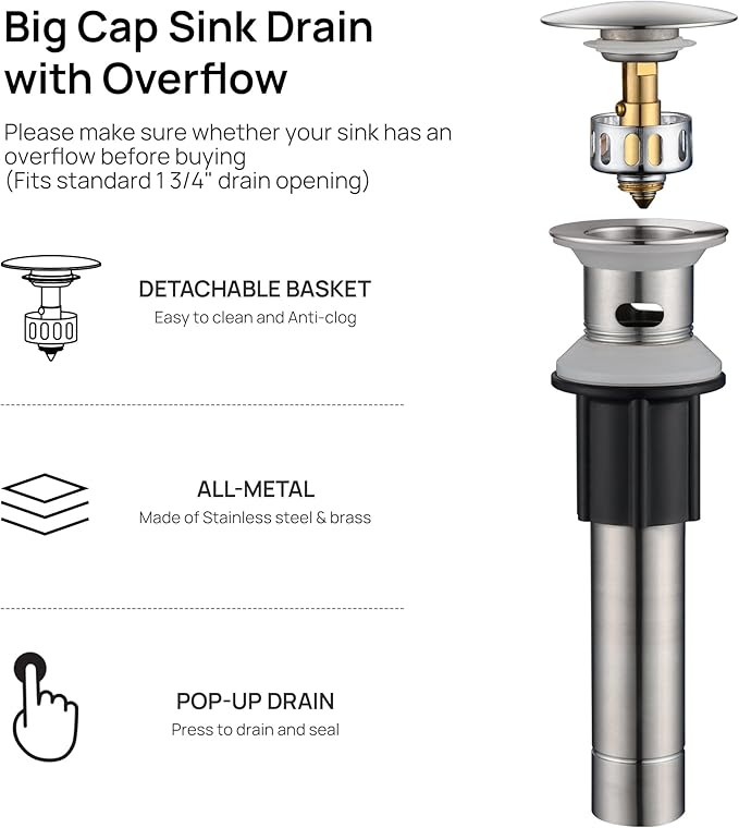 GAGALIFE Bathroom Faucet 1 Hole, Brushed Nickel Bathroom Sink Faucet with Metal Pop-up Drain Supply Lines and Deck, Modern Waterfall Bathroom Faucets Single Handle, JJL-MP-7001BN