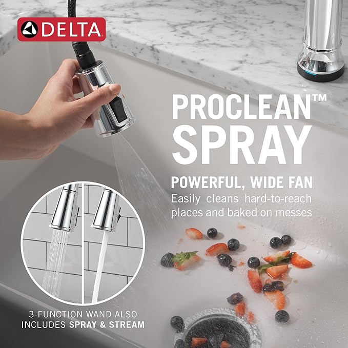 Delta Faucet Renaldi Touchless Kitchen Faucet with Touch Technology, Chrome Kitchen Sink Faucet, Delta ProClean Kitchen Faucet, Pull Down Kitchen Faucet, Lumicoat Chrome 9184TL-PR-DST