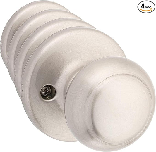 Kwikset Cove Dummy Door Knob, Single Sided Handle for Closets, French Double Doors, and Pantry, Satin Nickel Non-Turning Interior Push/Pull Door Knob, with Microban Protection (Pack of 4)