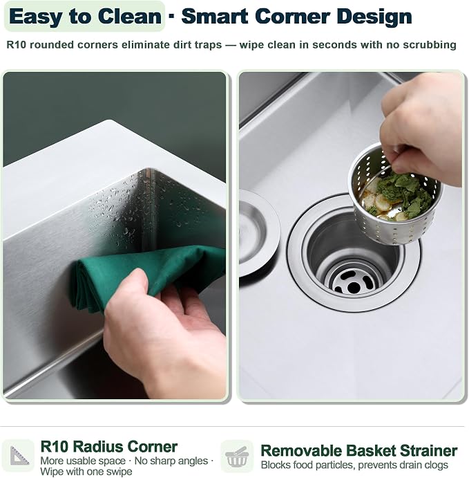 15 x 15 inch Bar Sink | Drop-in, R10 Tight Radius,304 Stainless Steel, Topmount Kitchen Sink Single Bowl, Brushed