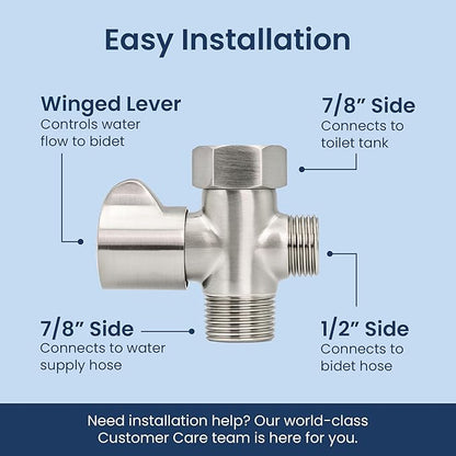 LUXE Bidet 7/8" x 7/8" x 1/2" Shut-Off Valve T-Adapter for Bidets, Compatible with NEO Series Bidet Attachments (Winged, Nickel Finish)