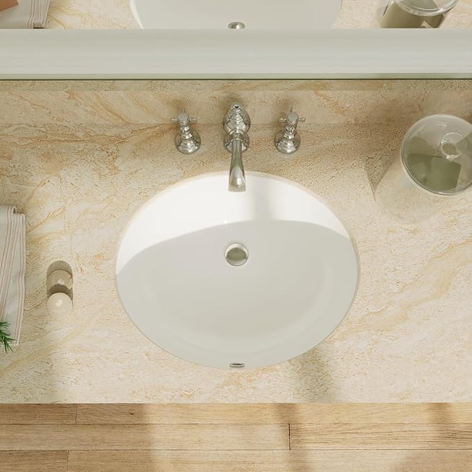 Bathroom Sink, DeerValley DV-1U303 Symmetry 18" X 15" Undermount Bathroom Sink Oval Bathroom Vanity Sink White Ceramic Vessel Sinks with Overflow Hole