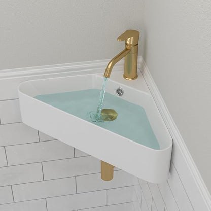 Corner Wall Mount Bathroom Sink | Beslend 21"x8" Inch White Ceramic Vessel Sink, Triangle Corner Sinks Art Basin with Overflow and Single Hole