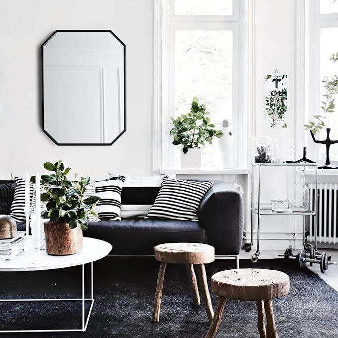 24x36 Inch Octagon Mirror for Bathroom Black Wall Mirror Rectangle Mirror | Black Bathroom Mirror Metal Frame Wall Mirror Decorative Rustic Accent Vanity Mirror Hanging for Over Sink Entryway