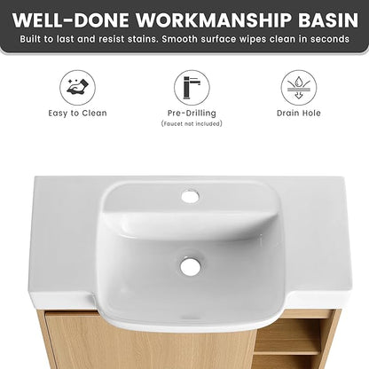 28" Floating Bathroom Vanity with Sink Combo,28 Inch Floating Vanity,Modern Single Sink Bathroom Vanity Combo,Oak Wall Mounted Cabinet Set