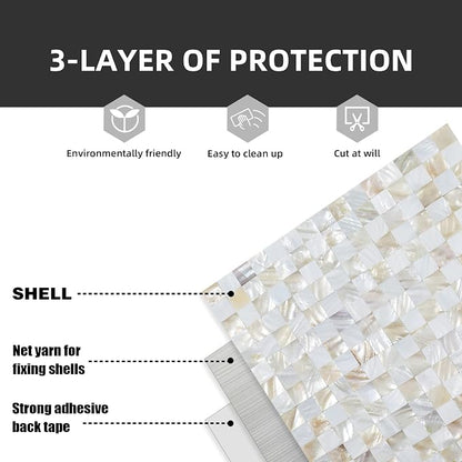 Peel and Stick Mother of Pearl Shell Backsplash Tiles, White & Natural | Waterproof self-adhesive mosaic tiles with 10 sq ft coverage for kitchen backsplash, bathroom walls and easy DIY installation