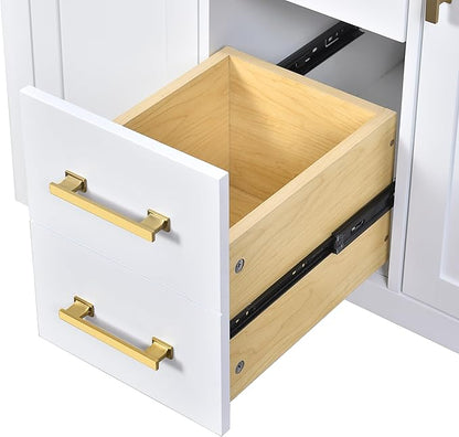 36 Inch White Bathroon Vanity with Sink,Modern Bathroom Sink Cabinet 36" with 4 Drawers & 2 Cabinets,Integrated Countertop,Gold Handles,Soft Closing,Solid Wood Frame