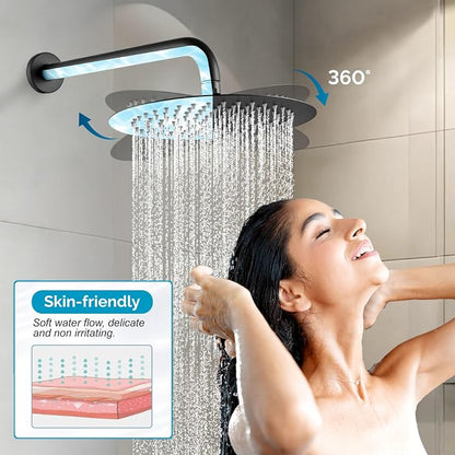 gotonovo Slide Bar Shower System Faucet Set Complete,Matte Black,10 Inch | Rain Round Shower Head with 6-Modes Handheld Spray,Valve and Trim Kit Included,Bathroom Wall Mount,All Metal,2-In-1 Diverter