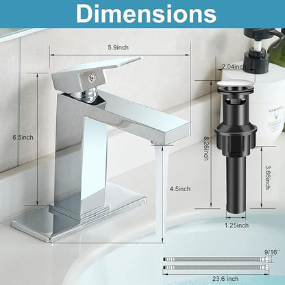 Chrome Bathroom Faucet Single Handle Single Hole Bathroom Sink Faucet with Pop-Up Drain and Deck, for Basin Mixer Tap RV Sink Farmhouse