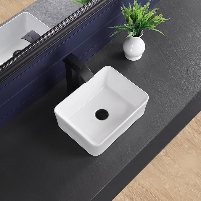 Vessel Sink 16"x12" Rectangular Bathroom Sink Modern White Porcelain Ceramic Above Counter Drop-in Vanity Sink for Bathrooms Art Basin