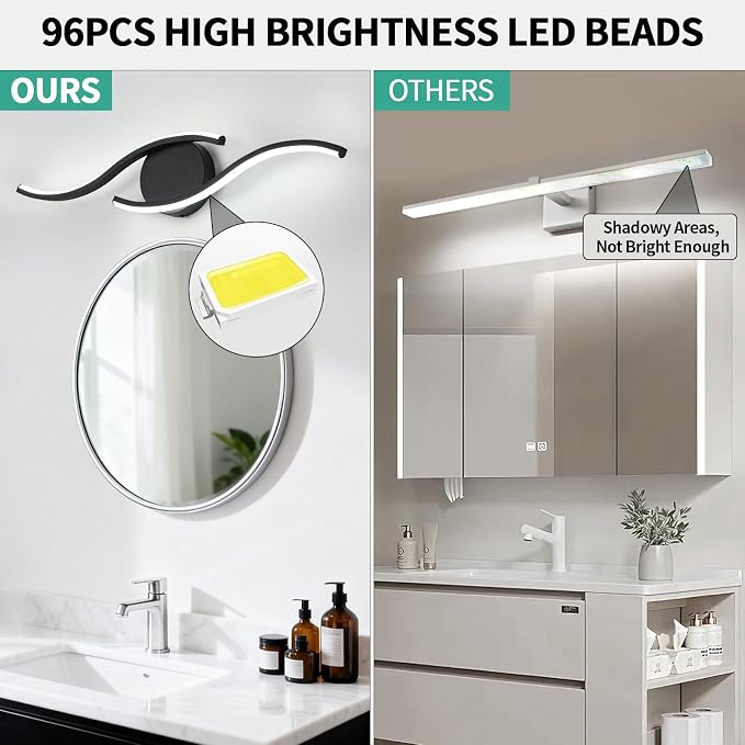 Black Bathroom Light Fixtures Over Mirror, 24 Inch Modern Bathroom Vanity Light Bar 96 LED Beads, 1300LM Brightness 5 Color, Vanity Lighting Fixture for Bathroom, Led Bathroom Sconces, UL & FCC Cert.