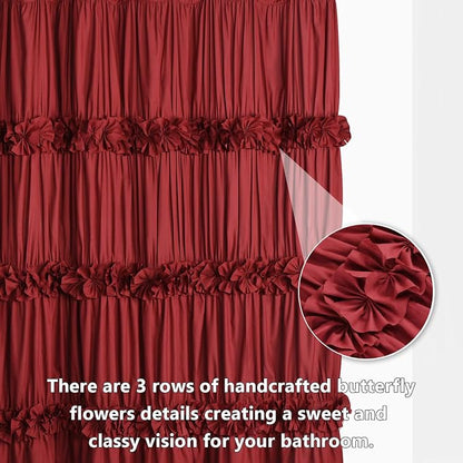 Homechoice Decor Burgundy Ruffle Shower Curtain, Vintage Handcrafted Bow Tie Bath Curtain for Master Bathroom, Ruched Microfiber Bathroom Curtain with 12 Buttonholes, 72" W x 72" H (LQ-10)