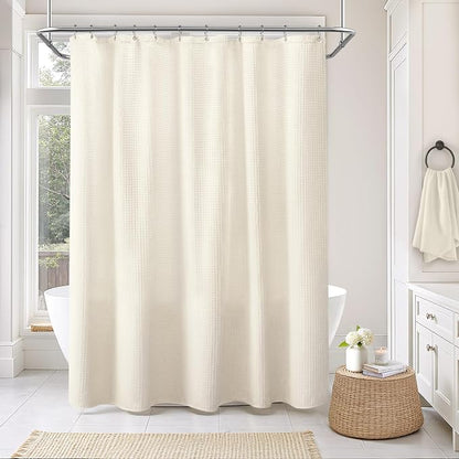 Waffle Weave Shower Curtain - Ivory Cotton Fabric Texture Heavyweight Shower Curtain for Bathroom,Washable, 48Wx72L