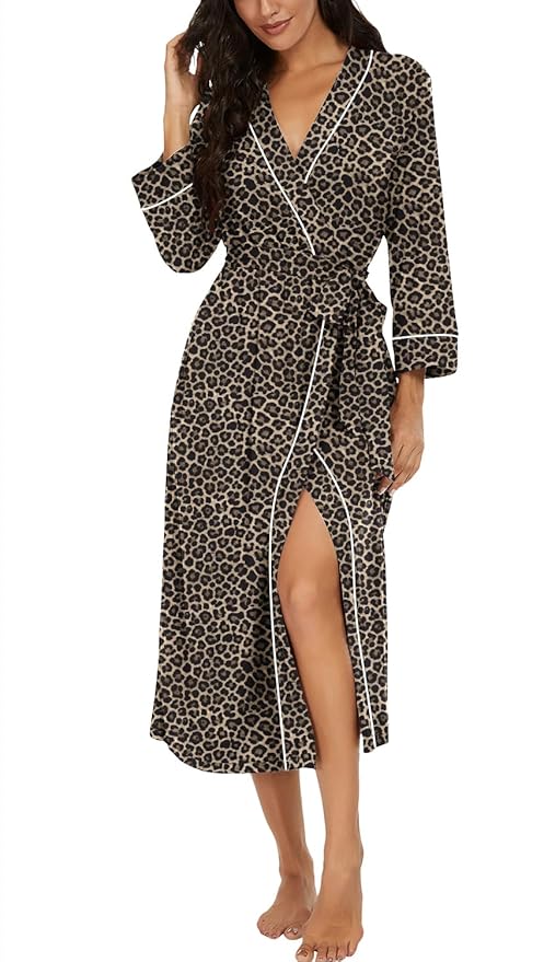 PrinStory Womens Robe Long Knit Bathrobe Lightweight Soft Robes Ladies Bath Robe