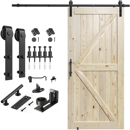 SMARTSTANDARD 42in x 96in Sliding Barn Door with 7ft Hardware Kit Included | Fit Opening up to 38"x94", Unfinished Solid Spruce Wood Door, Assembly Required DIY,Stainable,Natural