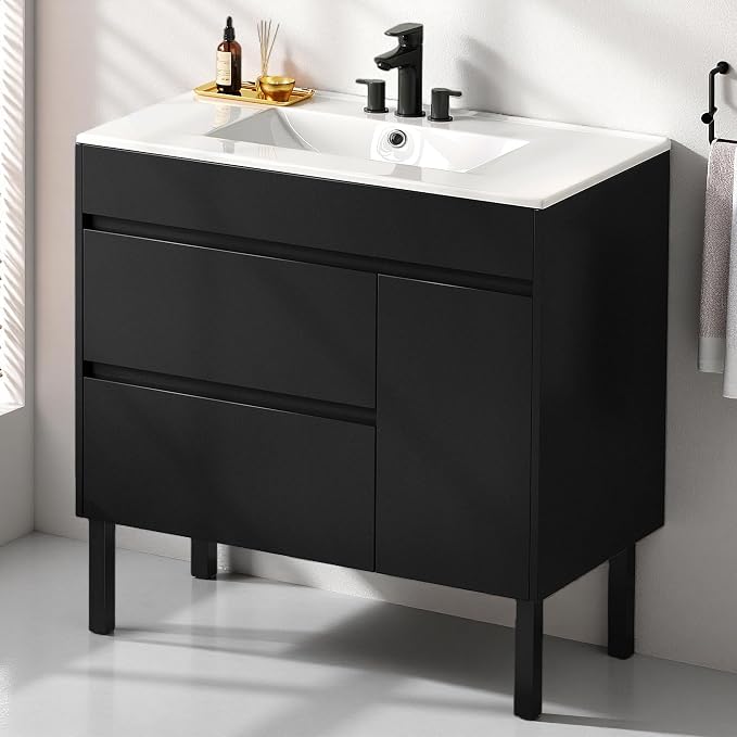 DWVO 36 Inch Bathroom Vanity with Sink | Bathroom Vanity Cabinet, Bathroom Storge Vanity Includes Adjustable Legs, Soft Closing Door, 2 Drawers & Drain