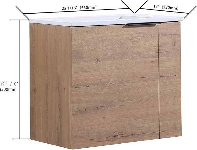 22" Bathroom Vanity with Sink, Floating Wall-Mounted Modern Vanity Cabinet for Small Space, 1 Door Brown Bathroom Sink Combo, Space Saving Vanity, Small Bathroom Vanities