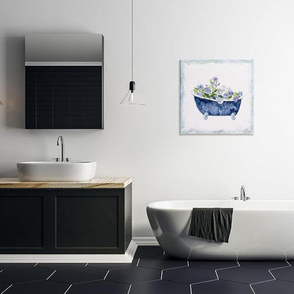 Stupell Industries Charming Blue Bathtub Botanical Floral Watercolor Border,Design by Sally Swatland, 24 x 24, Gallery Wrapped Canvas | Stupell Industries | 24 x 24 Inches, Easy to Hang and Sturdy, Made in USA, by Sally Swatland