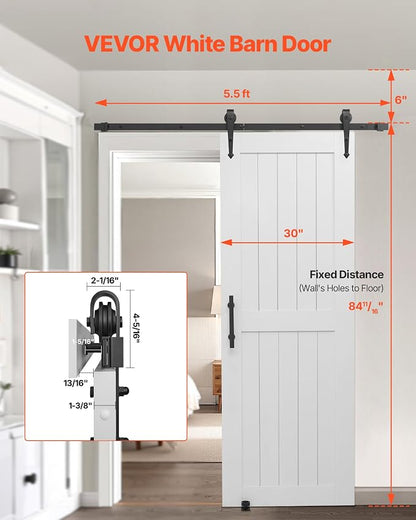 VEVOR Sliding Barn Door, 30 x 84 inch, High-Strength MDF Panel, Barn Door with Hardware Kit, Water-Proof PVC Surface, Easy to Install, H-Frame, Smoothly and Quietly Sliding for Living Room, Bathroom