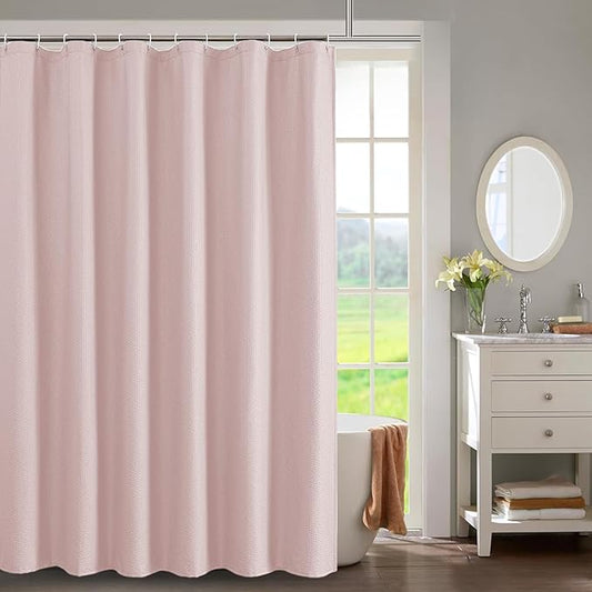 OWENIE Pink Shower Curtain for Bathroom 84 Inches Eatra Long, Elegant 3D Embossed Textured Cloth Waffle Shower Curtain, Modern Luxury Hotel Style, Water Repellent, Machine Washable, 72X84, Pink