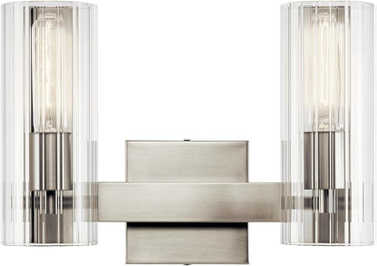 Kichler Jemsa 2 Light Vanity, Modern Light with Clear Fluted Glass in Brushed Nickel for Bathroom or Powder Room (9.75" x 13.75"), 55167NI