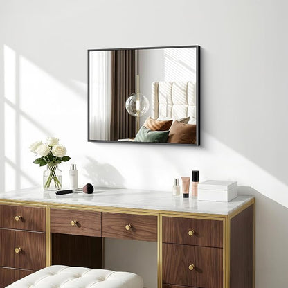 BONEWEI Bathroom Mirror,20x24 inch Wall Mirror for Bathroom Wall Mounted Black Rectangle Square Corner Mirrors,Black Bathroom Mirror for Living Room,Farmhouse,Bedroom Entryway,Horizontal/Vertical