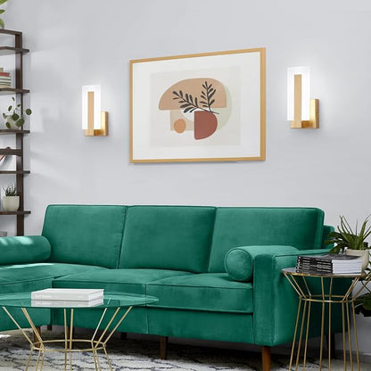 Modern Wall Sconces Set of Two, Indoor Wall Mounted Lighting Fixture, 6000K Cool White Hardwired LED Wall Light, LED Acrylic Gold Wall Sconce for Living Room, Corridor, Bedside