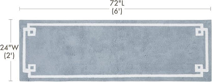 Madison Park Evan 100% Cotton Bath Runner Plush Absorbent, 24" x 72", Blue | Non-slip Backing, OEKO TEX, Luxurious Tufted Plush Bath Rug for Bathroom, Quick Dry, Spa Design Decorative for Shower Room