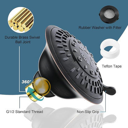 BRIGHT SHOWERS High Pressure Rain Showerhead 9 Spray Settings Shower Head, Angle Adjustable Bathroom Showerhead, 1-Min Installation, Oil Rubbed Bronze