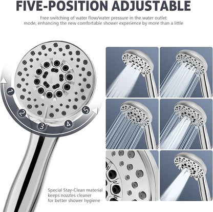 High Pressure Shower Head with Powerful Shower Spray, 5 Spray Modes, Non-Clogging Nozzles（Black）