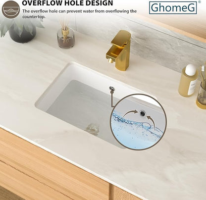17 Inch Undermount Bathroom Sink 17"x12" White Rectangle Porcelain Ceramic Vanity Sink with Overflow, Under Counter Lavatory Basin