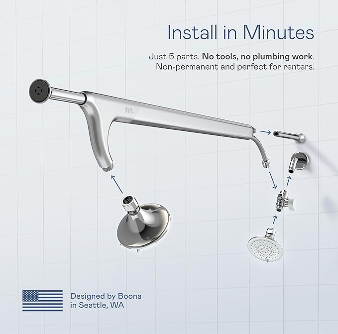 BOONA Original Tandem Shower as Seen on Shark Tank | Dual Shower Head for Couples | Max Water Pressure for Two | Easy Install (King Krome, Two Showerheads)