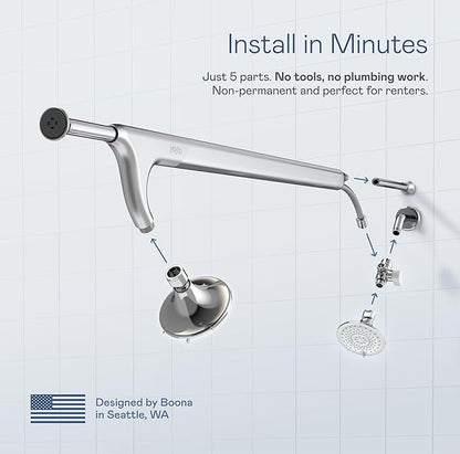 BOONA Original Tandem Shower as Seen on Shark Tank | Dual Shower Head for Couples | Max Water Pressure for Two | Easy Install (King Krome, Two Showerheads)