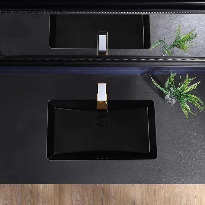 Black Undermount Bathroom Sink 27.3x16.5 Inch Vessel Sink Rectangular | Bathroom Sink Matte Black Bathroom Under Counter Lavatory Vanity Sink Basin Porcelain Ceramic Undermount Sinks with Overflow