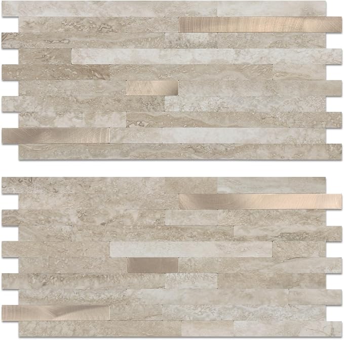 Yipscazo 40 Sheets PVC Wall Tiles Stick on Tiles for Backsplash Kitchen, Bathroom, Laundry Room, Camper, Fireplace (6'' X 12'', Rock)