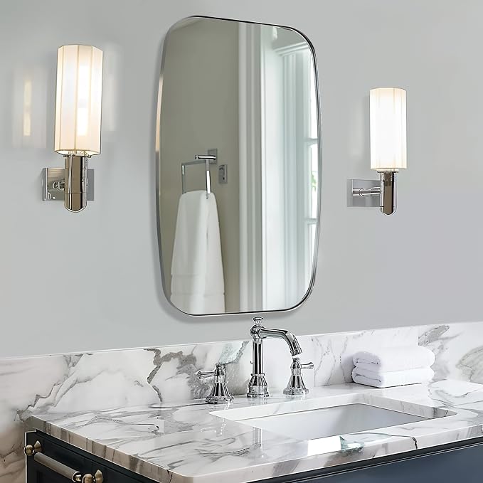 Chrome Bathroom Mirror, 24x40 Inch Polished Chrome Oval Mirror for Bathroom with Stainless Steel Metal Frame, Oblong Mirror for Bathroom, Living Room, Entryway