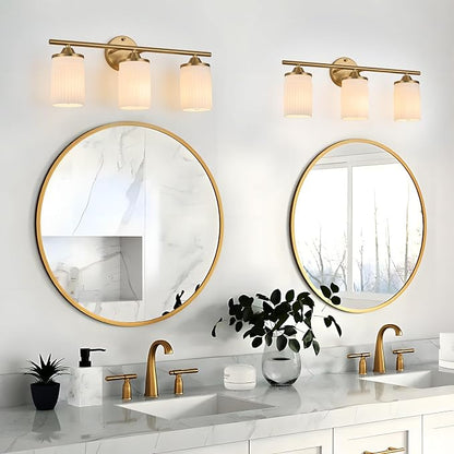 Jonsi Gold Bathroom Light Fixtures 3-Light Vanity Lights Modern Wall Sconce with Milk White Shade Brushed Brass Bathroom Light Fixture Over Mirror for Bedroom Hallway Kitchen