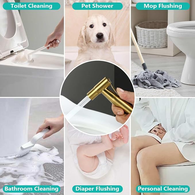 BARROCK Bidet Sprayer for Toilet, Handheld Jet Spray for Existing Toilets with Bidet Hose, Adjustable Water Pressure Muslim Shower, Stainless Steel Cloth Diaper/Feminine Wash Sprayer Brushed Gold