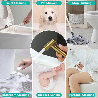 BARROCK Bidet Sprayer for Toilet, Handheld Jet Spray for Existing Toilets with Bidet Hose, Adjustable Water Pressure Muslim Shower, Stainless Steel Cloth Diaper/Feminine Wash Sprayer Brushed Gold