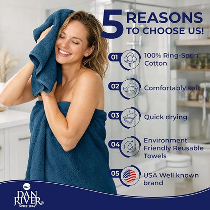 DAN RIVER 8 Piece Luxury Bath Towels for Bathroom, Towel Set, Blue Opal | 2 Bath towels, 2 Hand towels, and 4 Wash Cloths, 600 GSM 100% Ring Spun Cotton, Highly Absorbent, Gym, Hotel, guest, and Spa