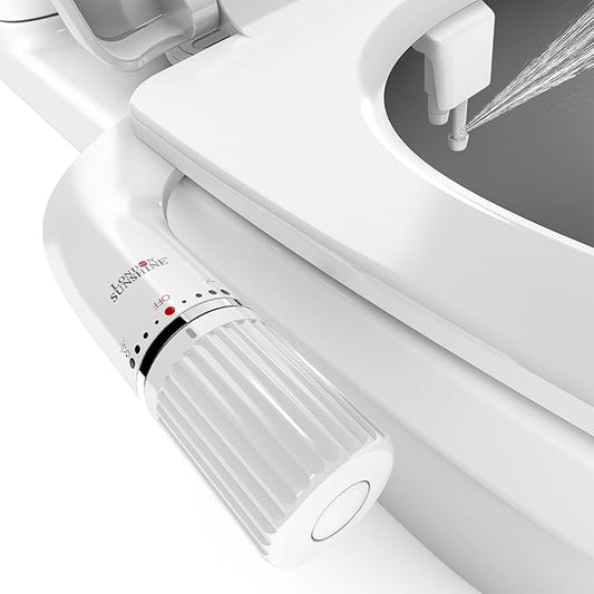 Ultra-Slim Dual-Nozzle Bidet Attachment - Adjustable Cold Water Pressure, Stainless Steel, Hygiene Upgrade, Non-Electric Bidet, (White)