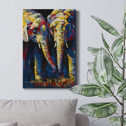 Renditions Gallery Animal Canvas Wall Art Modern Paintings & Prints Decorations Vintage Loving Elephants Black & White Abstact Wall Hanging Artwork for Bedroom Office Kitchen - 32"x48" LT02