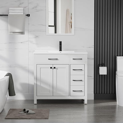 LUCKWIND 36" Bathroom Vanity with Sink Combo, Painted Modern Bathroom Storage Cabinet with Large Sink, Two Doors and Three Drawers, Include Faucet Without Mirror, White