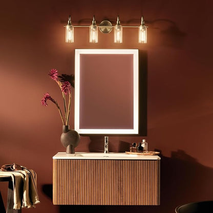 Kichler Kavi 31.5" 4-Light Vanity Light with Clear Glass in Champagne Bronze, Damp Rated, for Bathroom, Powder Room, Over a Mirror, (31.5" W x 10" H), 55212CPZ