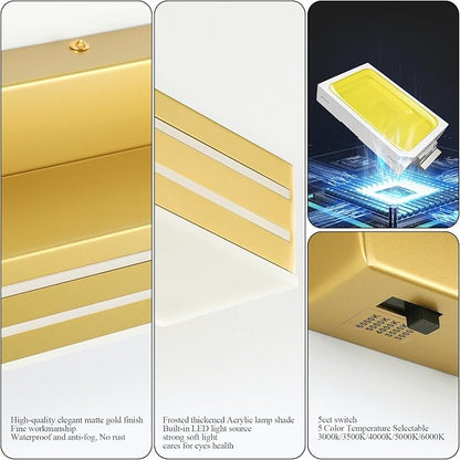 Ralbay 31.5inch Gold Vanity Light with 5 Color Temperature (2700K-6000K) Dimmable Acrylic Metal 30W LED Modern Matte Gold Bathroom Light Fixtures